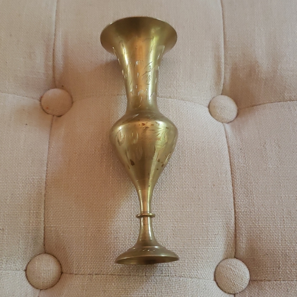 COPY - Vintage Indian etched brass bud vase